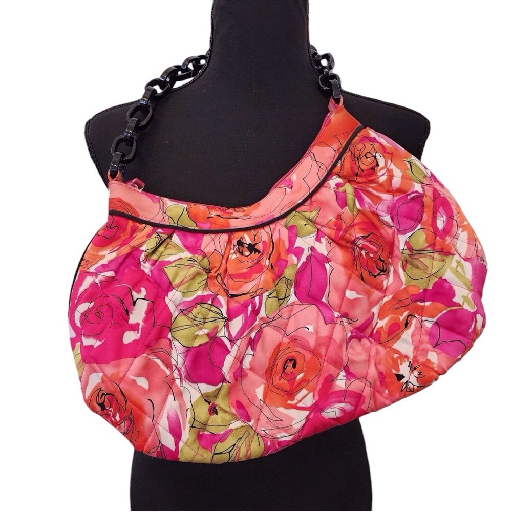 VERA BRADLEY Rose Eleanor Quilted Purse 14"x8" Plastic Chain Strap Pink Orange